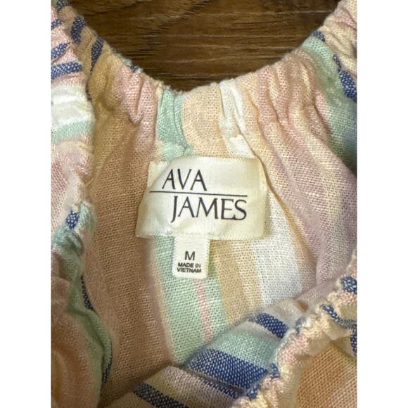 Ava James Striped shirt size MED linen and rayon - Picture 3 of 6